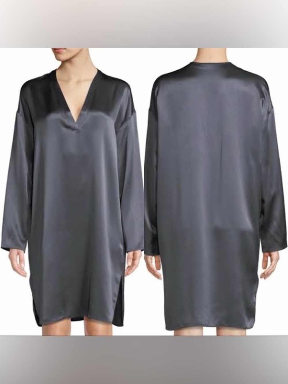 Vince Charmeuse V-neck Tunic Shift Silhouette Dress NWTS 100% Silk Satin Small - Picture 8 of 15